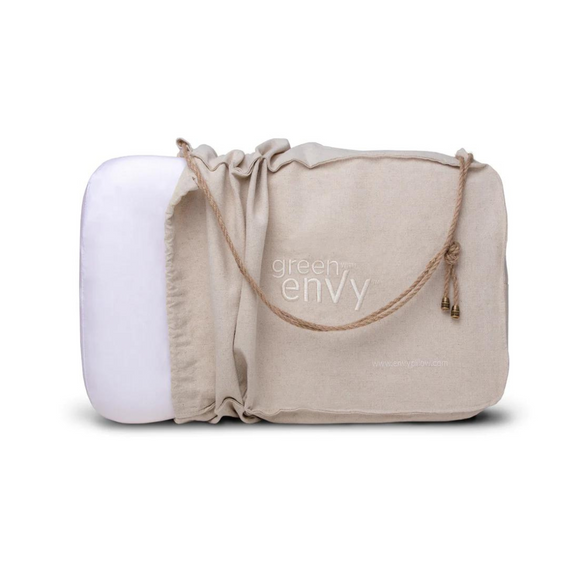 GREEN with enVy® 100% Natural Latex Anti-Aging Pillow with COPPER-infused Botanical fibre TENCEL™ Pillowcase + Organic Hemp Travel Bag