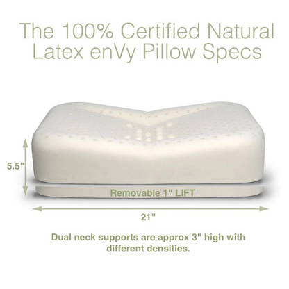 GREEN with enVy® 100% Natural Latex Anti-Aging Pillow with COPPER-infused Botanical fibre TENCEL™ Pillowcase + Organic Hemp Travel Bag