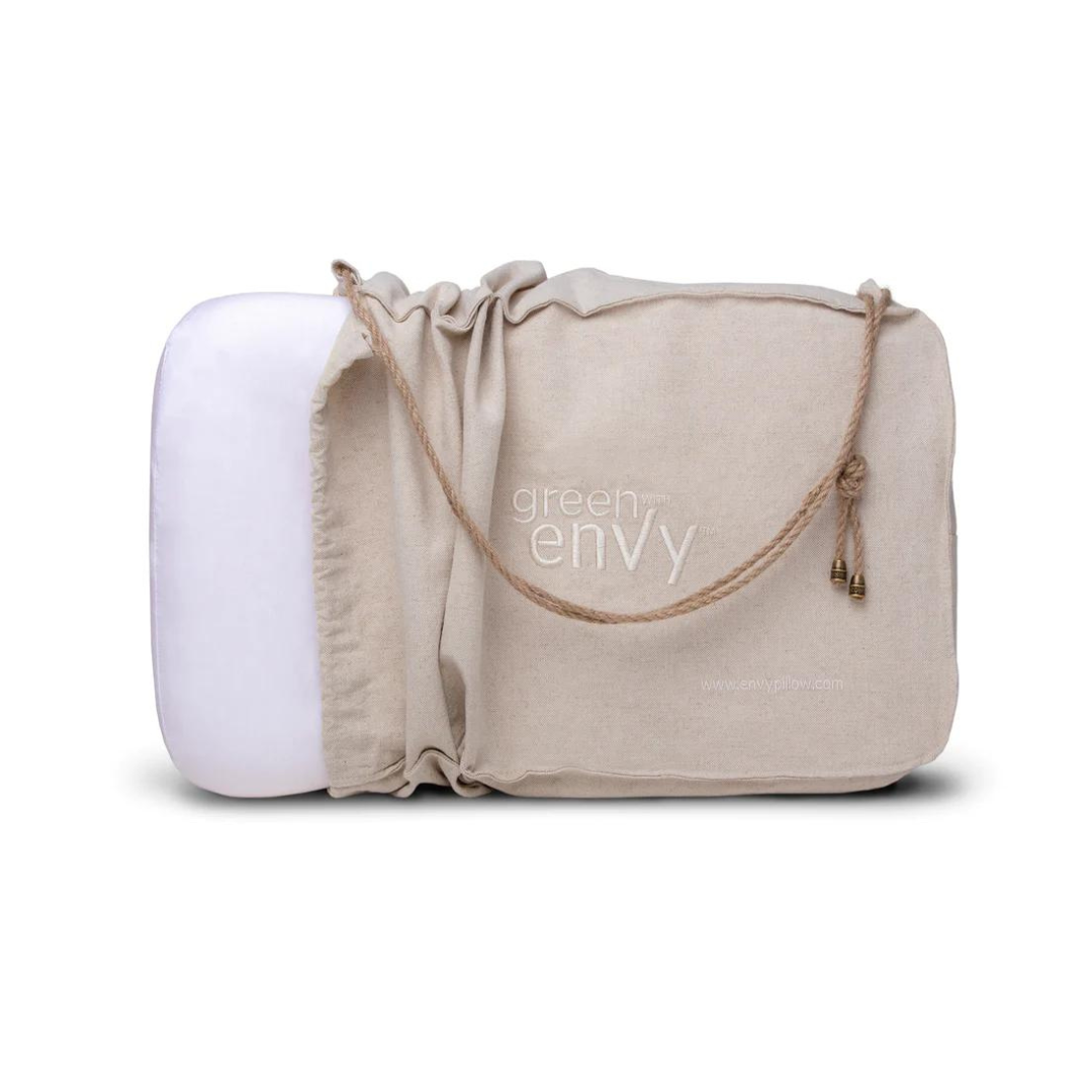 GREEN with enVy® 100% Natural Latex Anti-Aging Pillow with COPPER-infused Botanical fibre TENCEL™ Pillowcase + Organic Hemp Travel Bag